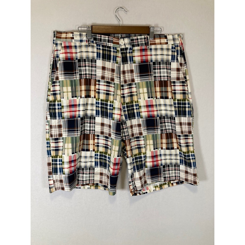 Preppy Patchwork Linea Uomo Mens 42 Multicolor Madras Plaid Cotton Shorts
